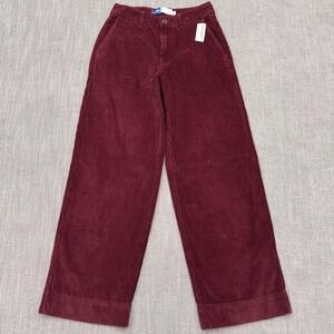 Old Navy High Rise Wide Leg Corduroy Pants Womens 2 Burgundy Royal Velvet NWT